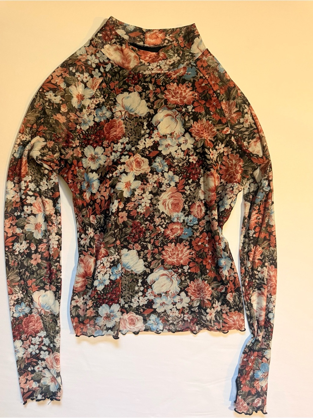 Dealmore Womens M Floral Mesh Top Sheer Long Sleeve Fall